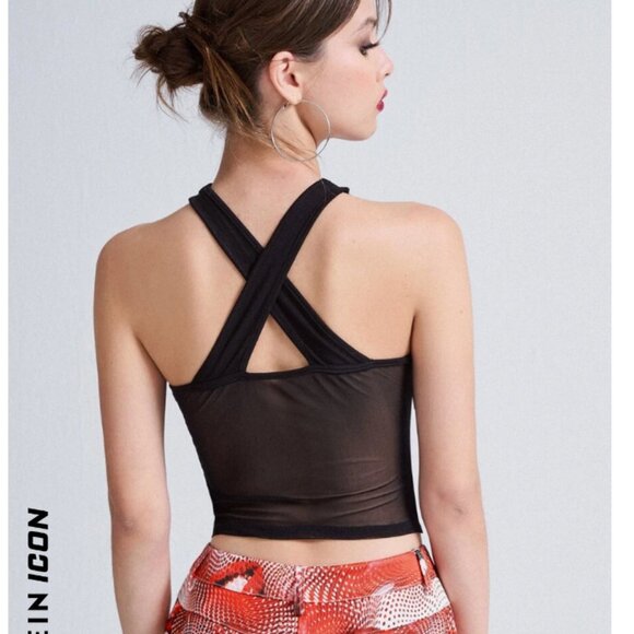 SHEIN ICON Criss Cross Cut Out Front Mesh Panel Halter Top NWOT - Picture 4 of 5